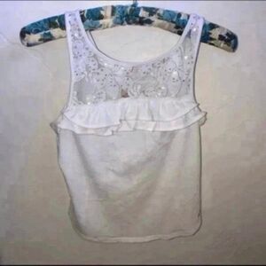 Hollister Tank Top Cami Ruffle Ivory White Upper Lace HCO Size XS EEUC